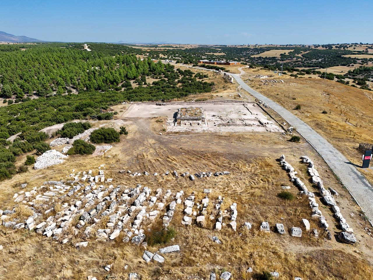 Ruins of the ancient city of Blaundos, where archaeologists uncovered remains of a wall surrounding the northern temple, are seen in Ulubey, Usak, Türkiye, Oct. 1, 2026. (AA Photo)