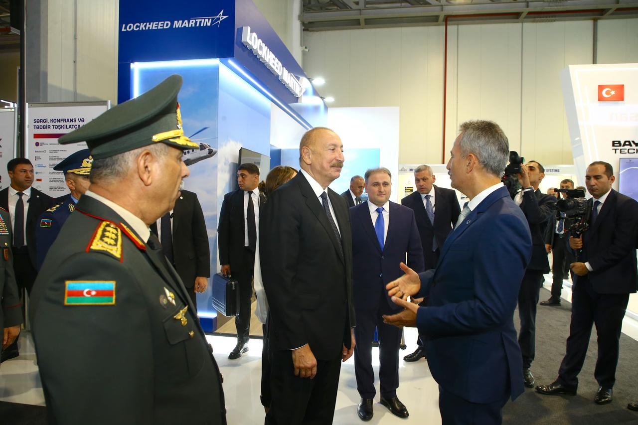 Azerbaijani President Ilham Aliyev (2nd R) attends the opening of the 6th International Defense Exhibition (ADEX 2026) at Baku Expo Center in Baku, Azerbaijan, Sept. 30, 2026. (AA Photo)