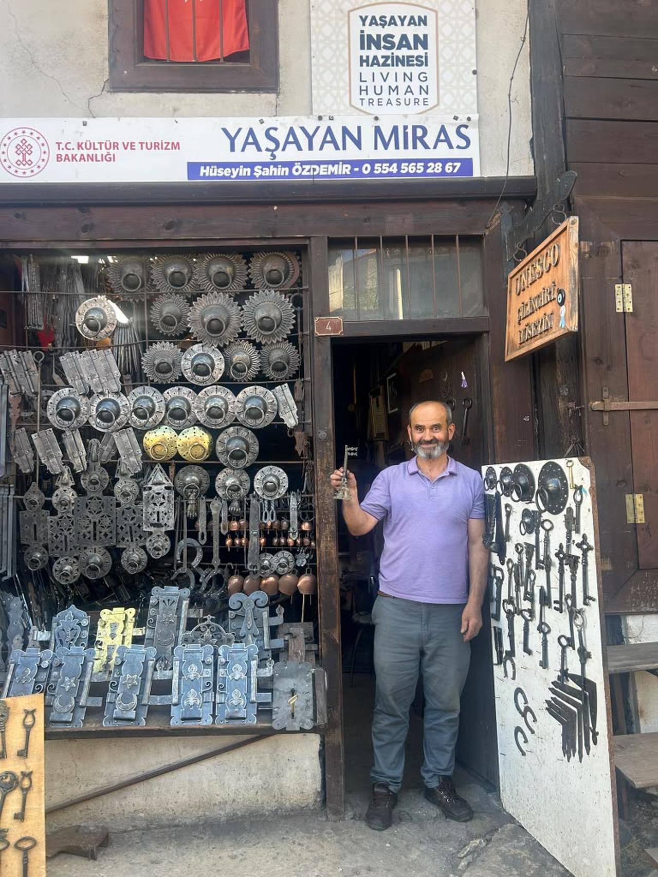 Traditional locks, keys and decorative metalwork fill the facade of Huseyin Sahin Ozdemir’s workshop in Safranbolu’s historic district, Karabuk, Türkiye. (Photo by Sophia K. Fullerton)