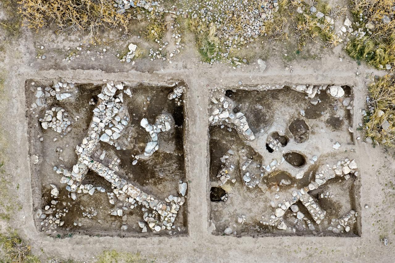 An aerial view of Kolhoyuk excavation site where 66-million-year-old marine fossil and a 4,000-year-old love flower seed unearthed during excavations which shed light on the region's natural and cultural history in Golbasi district of Ankara, Türkiye on September 23, 2026. (AA Photo)