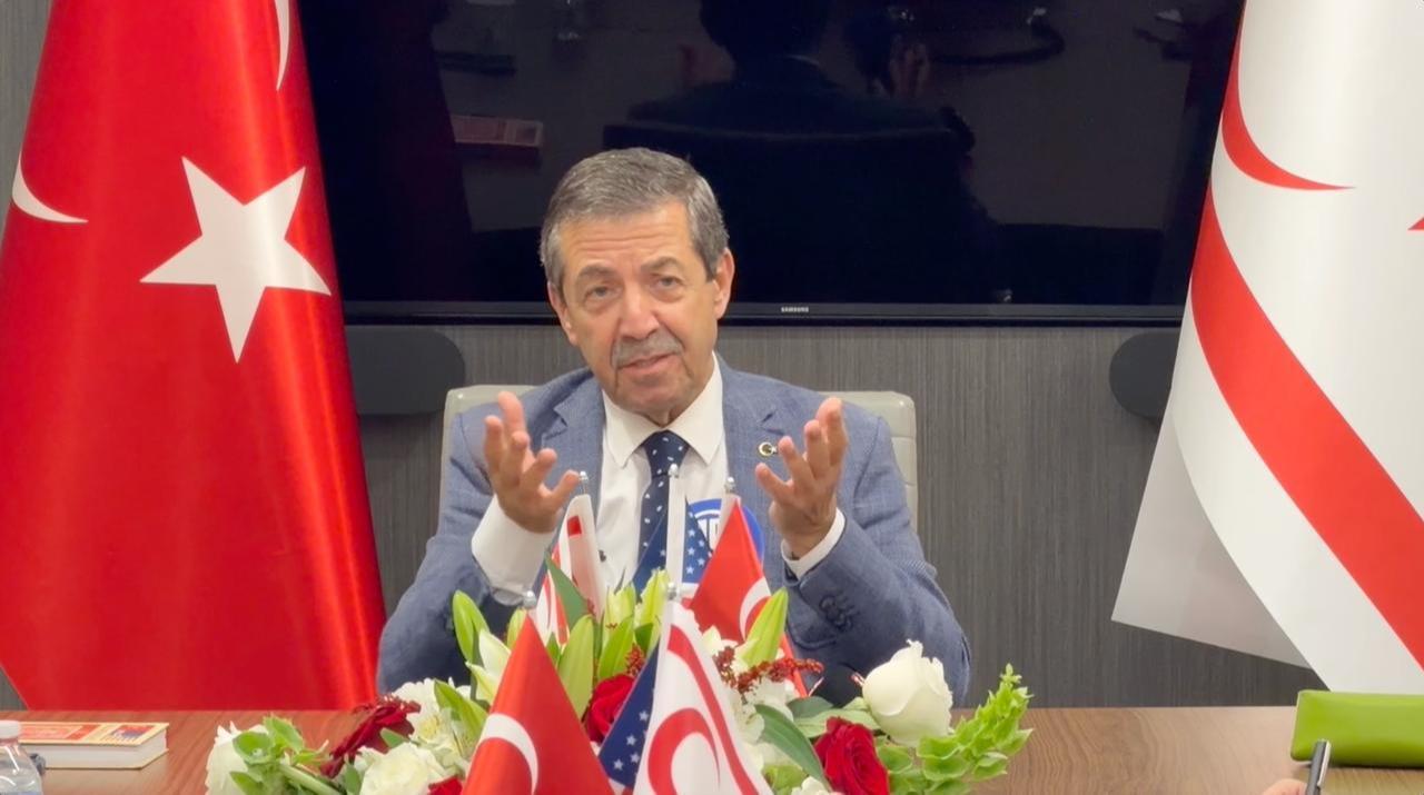 Northern Cyprus Foreign Minister Tahsin Ertugruloglu speaks with members of press in Washington D.C., on Oct. 30, 2026.