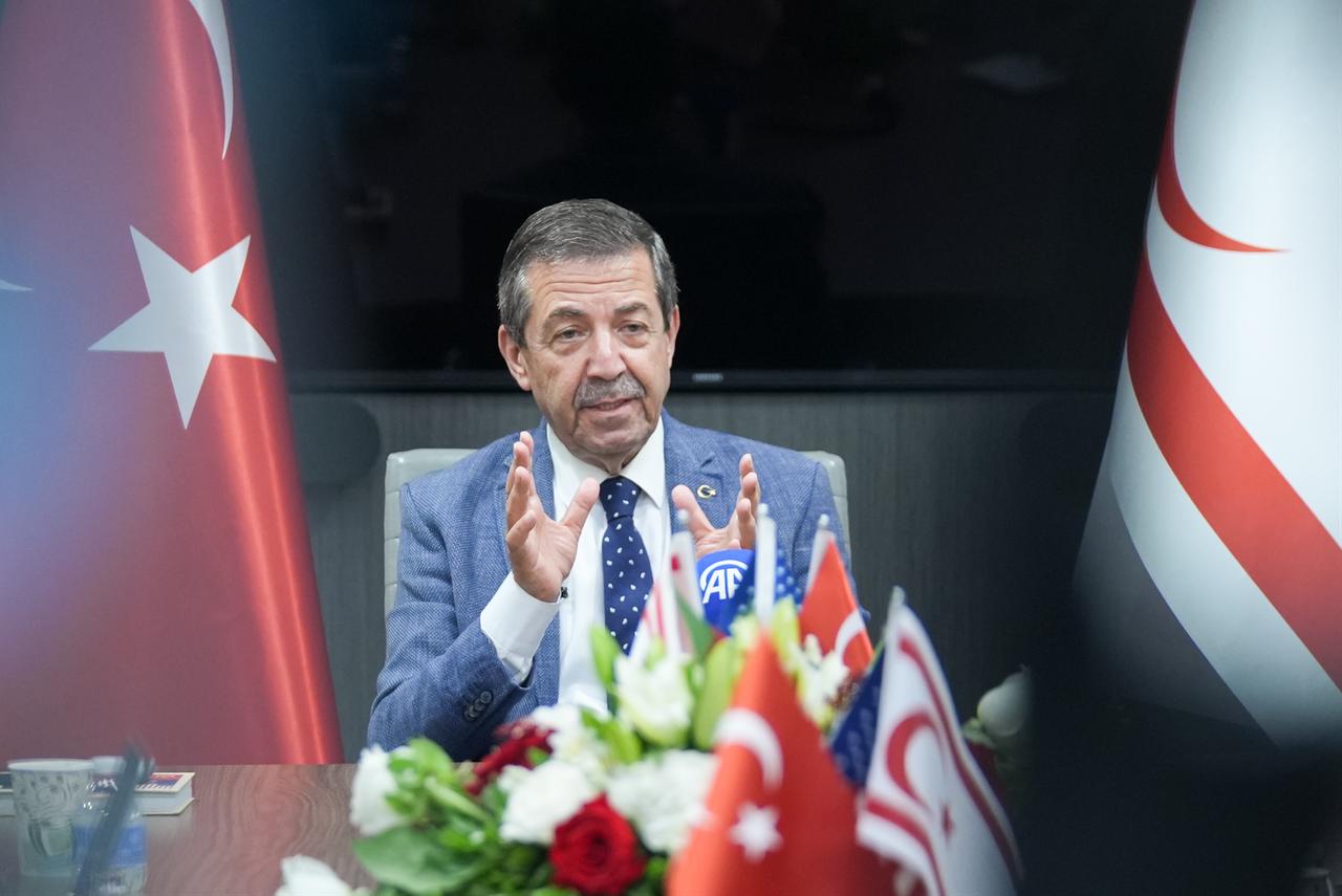 Foreign Minister of the Turkish Republic of Northern Cyprus (TRNC) Tahsin Ertugruloglu holds a press conference in Washington, DC, United States on September 30, 2026. (AA Photo)
