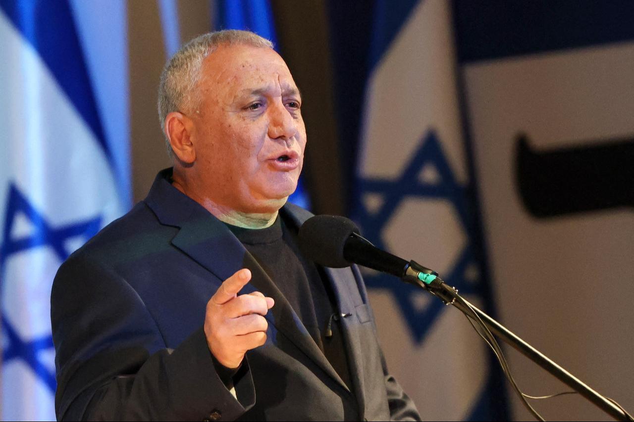 Former Israeli army chief of staff and Yashar Party leader Gadi Eisenkot, gestures as he addresses party supporters during his election campaign in Hadera on October 8, 2026. (AFP Photo)