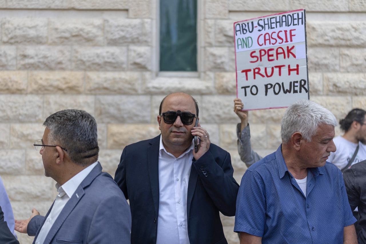 Sami Abu Shehadeh, leader of the Balad party, arrives at the Supreme Court in Jerusalem on October 1, 2026. (AFP Photo)