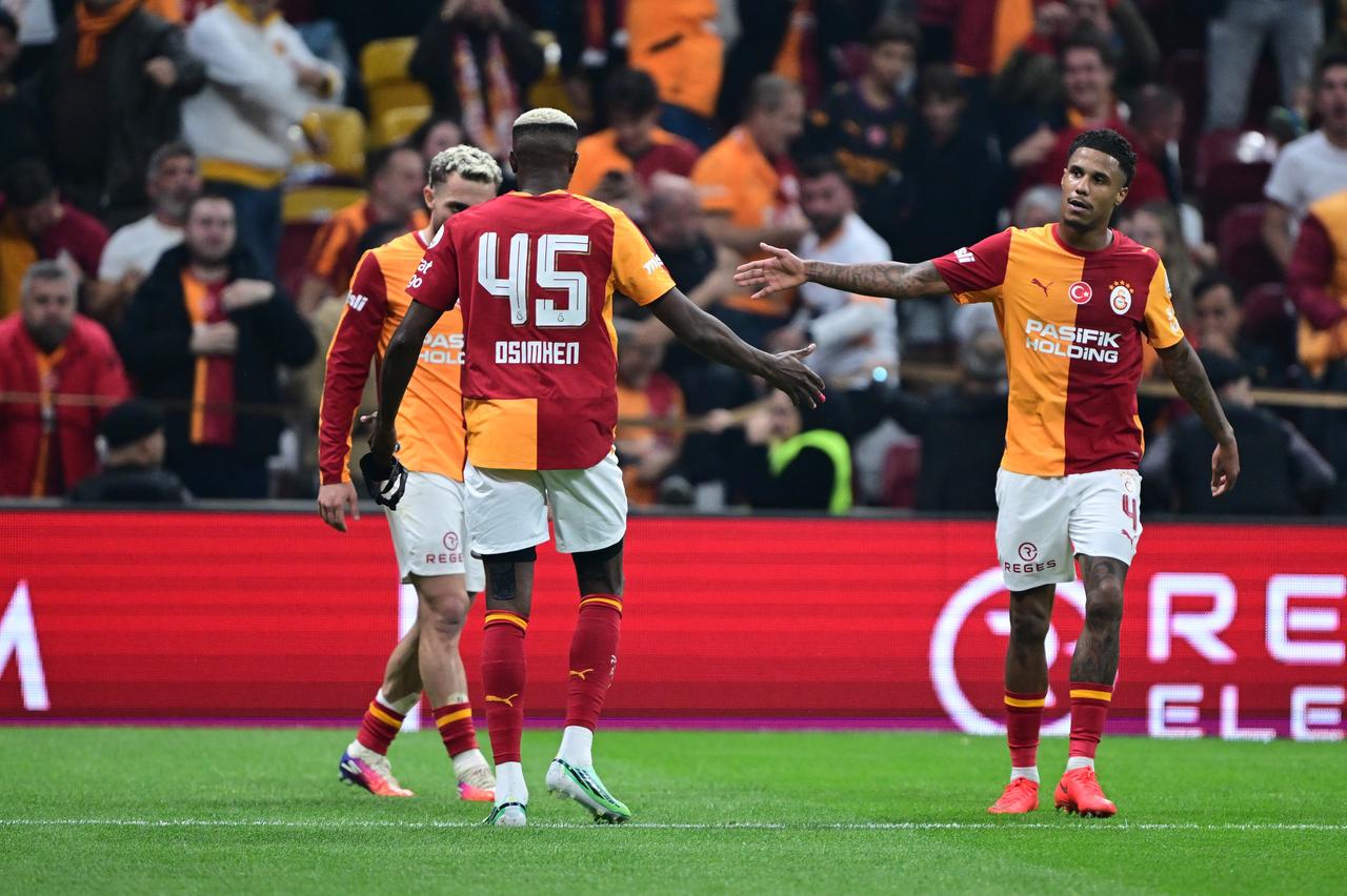 Baris Alper Yilmaz of Galatasaray celebrates after scoring a goal during the Turkish Super Lig Week 7 match between Galatasaray and Kasimpasa at RAMS Park in Istanbul, Türkiye, on October 9, 2026. (AA Photo)