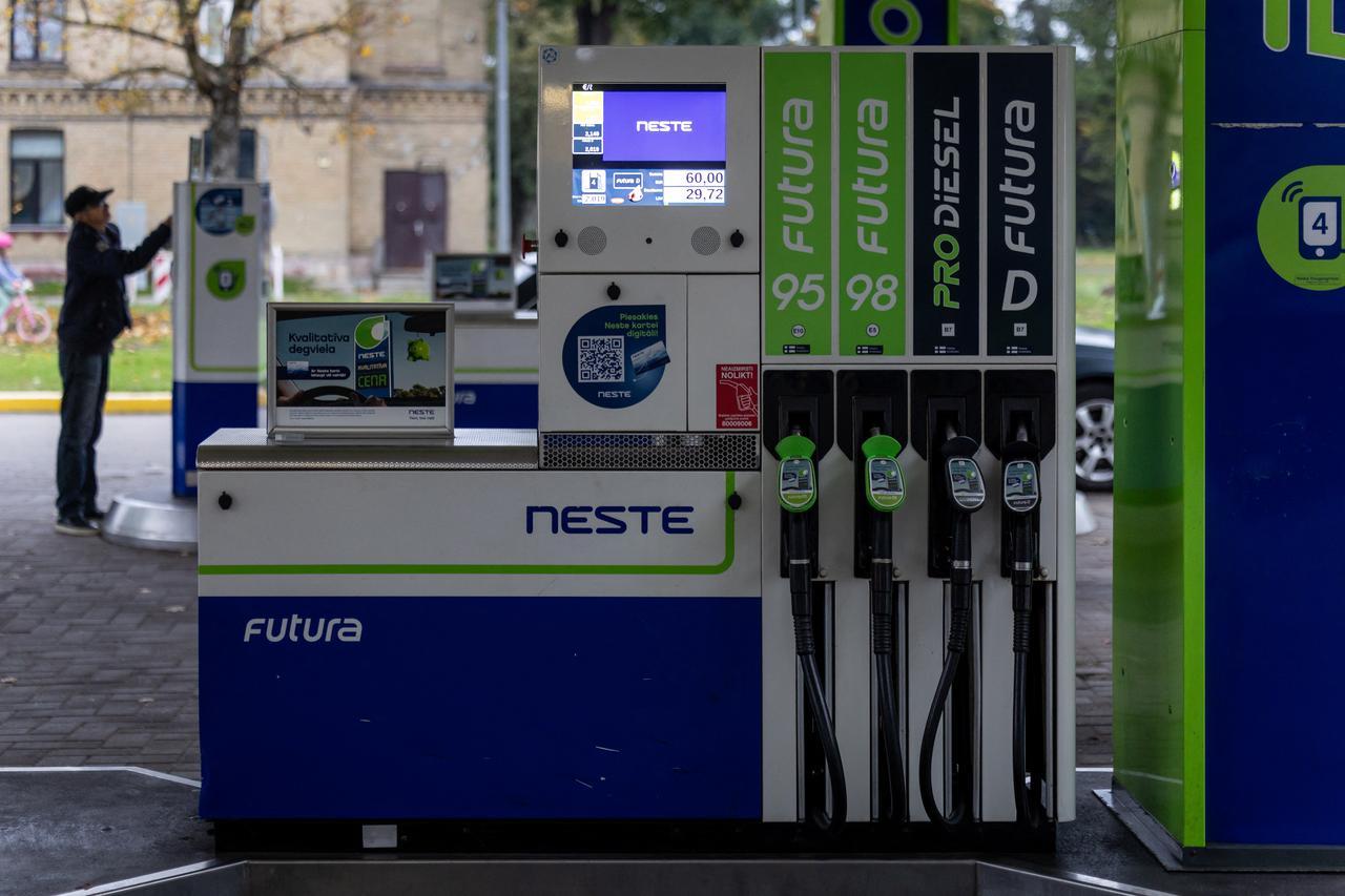 This photograph taken on October 3, 2026 shows a Neste petrol station in downtown of Riga, Latvia. (AFP Photo)