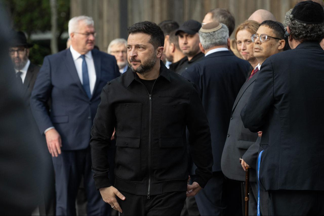 President of Ukraine Volodymyr Zelenskyy looks on during a memorial ceremony at the Babyn Yar National Historical and Memorial Reserve in Kyiv, October 6, 2026. (AFP Photo)