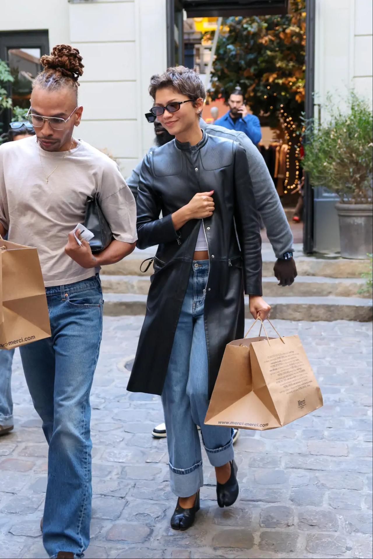 Zendaya leaves the Merci concept store in Paris, France. (Photo via X/@21metgala)
