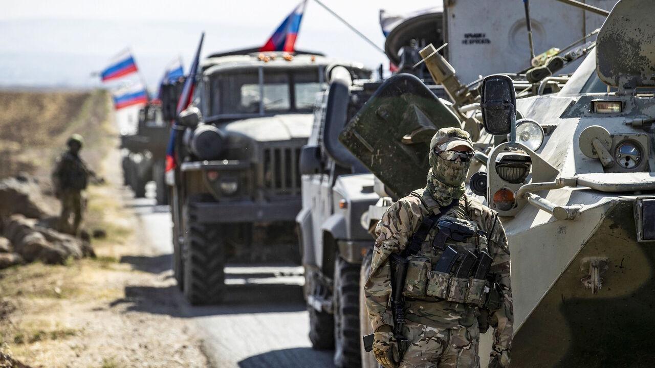 A Russian Military convoy drives near the village of Ein Diwar in Syria's northeastern al-Hasakah province on October 11, 2020. (AFP Photo)