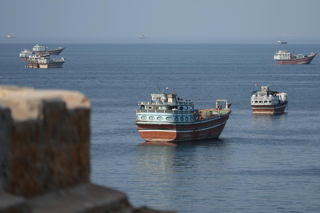 Ships are anchored off the coast of Khasab in Oman’s Musandam Governorate, near the Strait of Hormuz, on October 2, 2026. (AFP Photo)