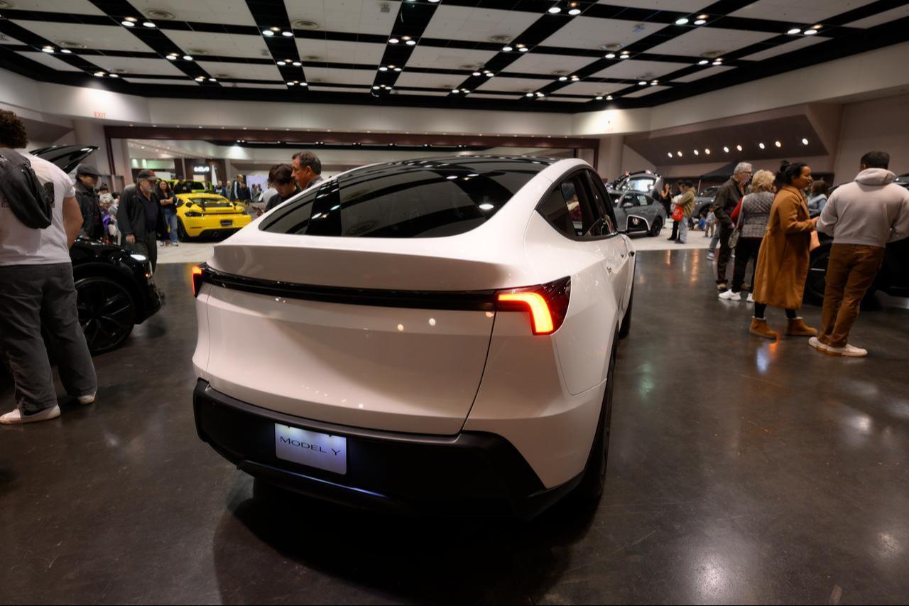 A view of a Tesla Model Y during the Silicon Valley Auto Show at the Santa Clara Convention Center, where cars, trucks, SUVs, crossovers, and alternative fuel vehicles were displayed in Santa Clara, California, United States, Jan. 10, 2026. (AA Photo)