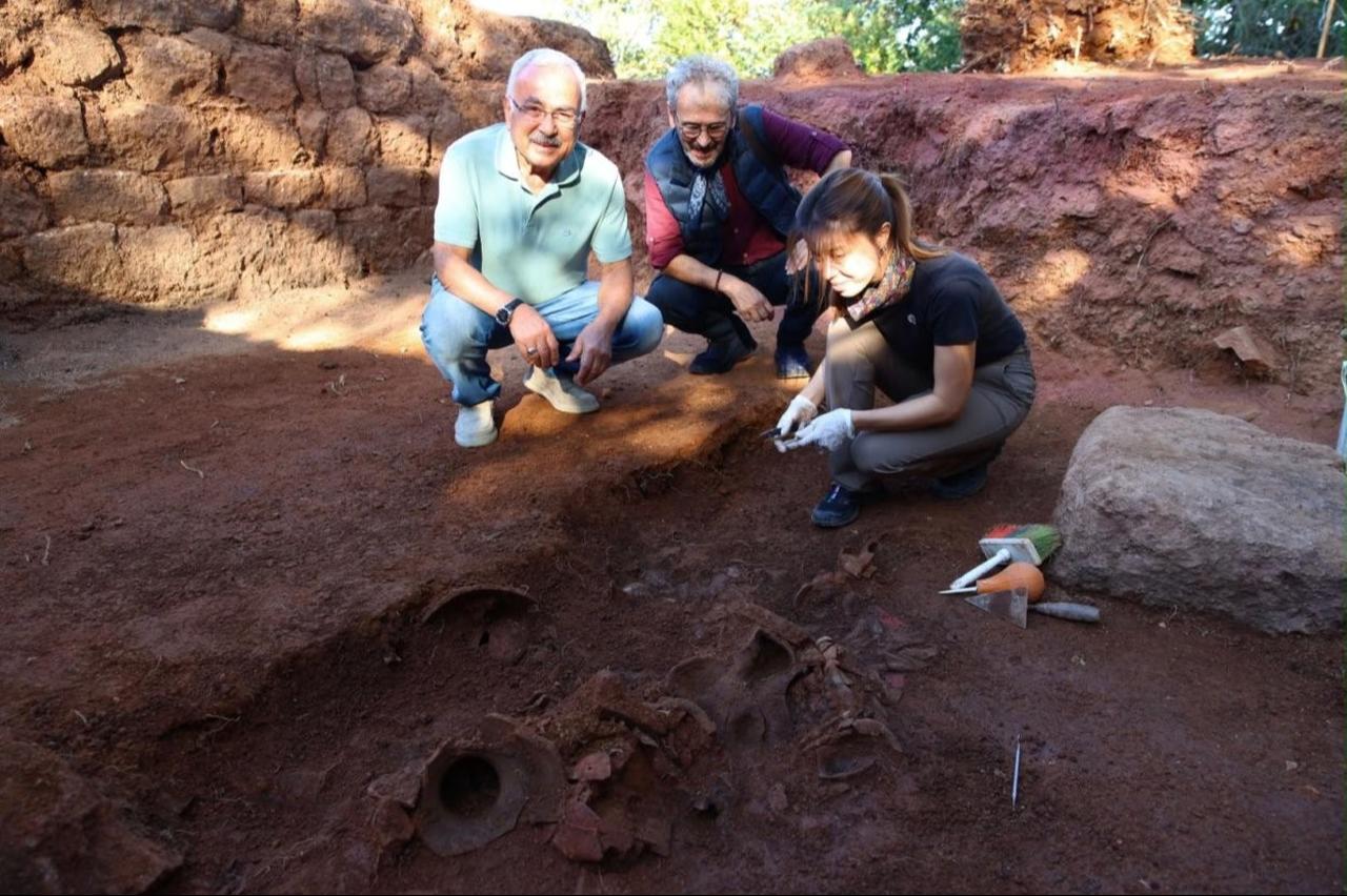 Ordu Metropolitan Mayor Mehmet Hilmi Guler (L) visits the excavation site at the 2,300-year-old Kurul Castle in northern Türkiye, where archaeologists continue to uncover ancient artifacts. (IHA Photo)