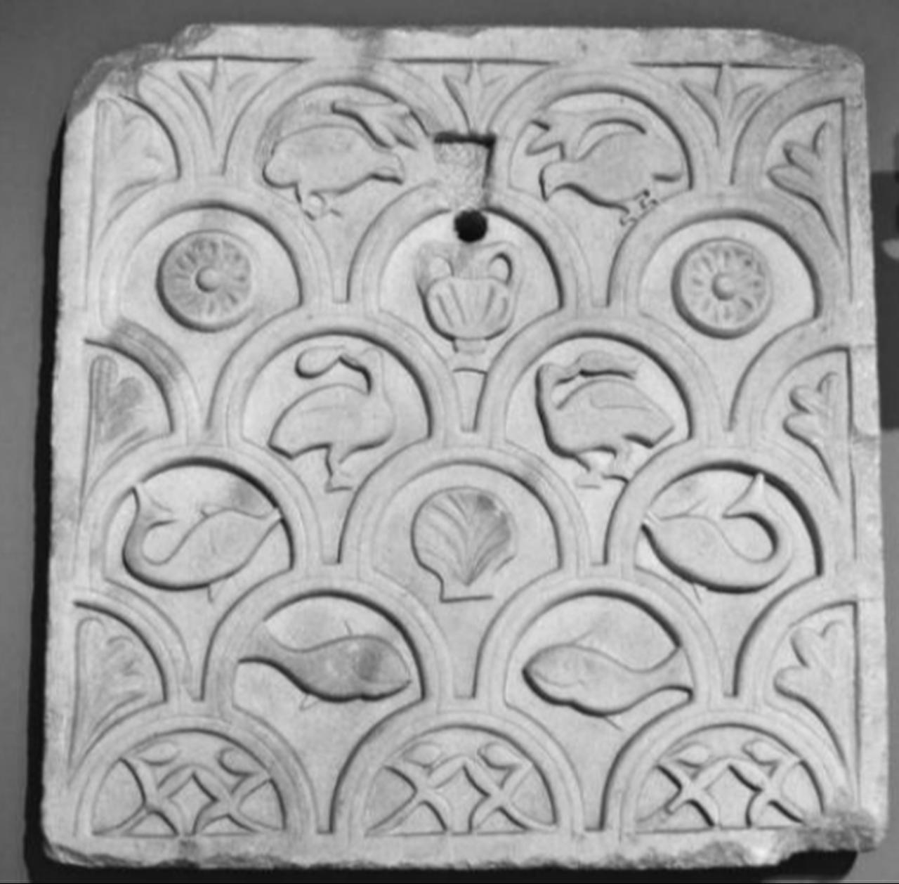 A Byzantine stone panel featuring fish, dolphins, birds and a seashell, preserved at the Istanbul Archaeological Museums, illustrates the use of animal imagery in early Christian religious art. (Photo via Shilling, 2016)