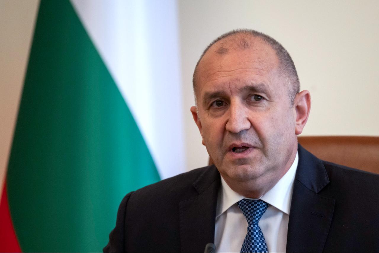 Bulgaria's Prime Minister Rumen Radev speaks during an emergency meeting with the relevant institutions regarding the incident in which two ships were struck by drones in Bulgaria's EEZ in Sofia, Oct. 6, 2026. (AFP Photo)