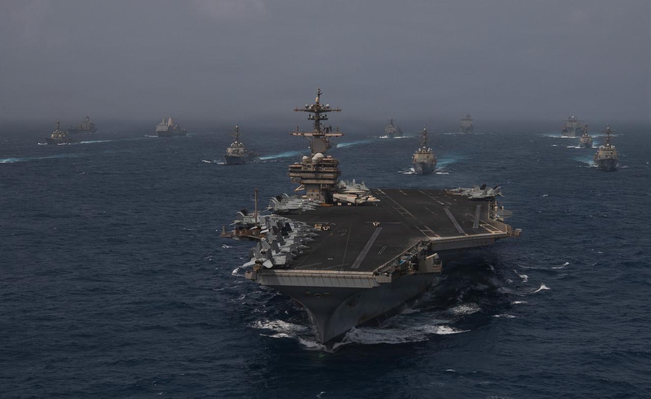 U.S. Navy warships transit the Arabian Sea in close formation as CENTCOM forces continue to promote regional security and stability, June 30, 2026. (Photo via U.S. Navy)