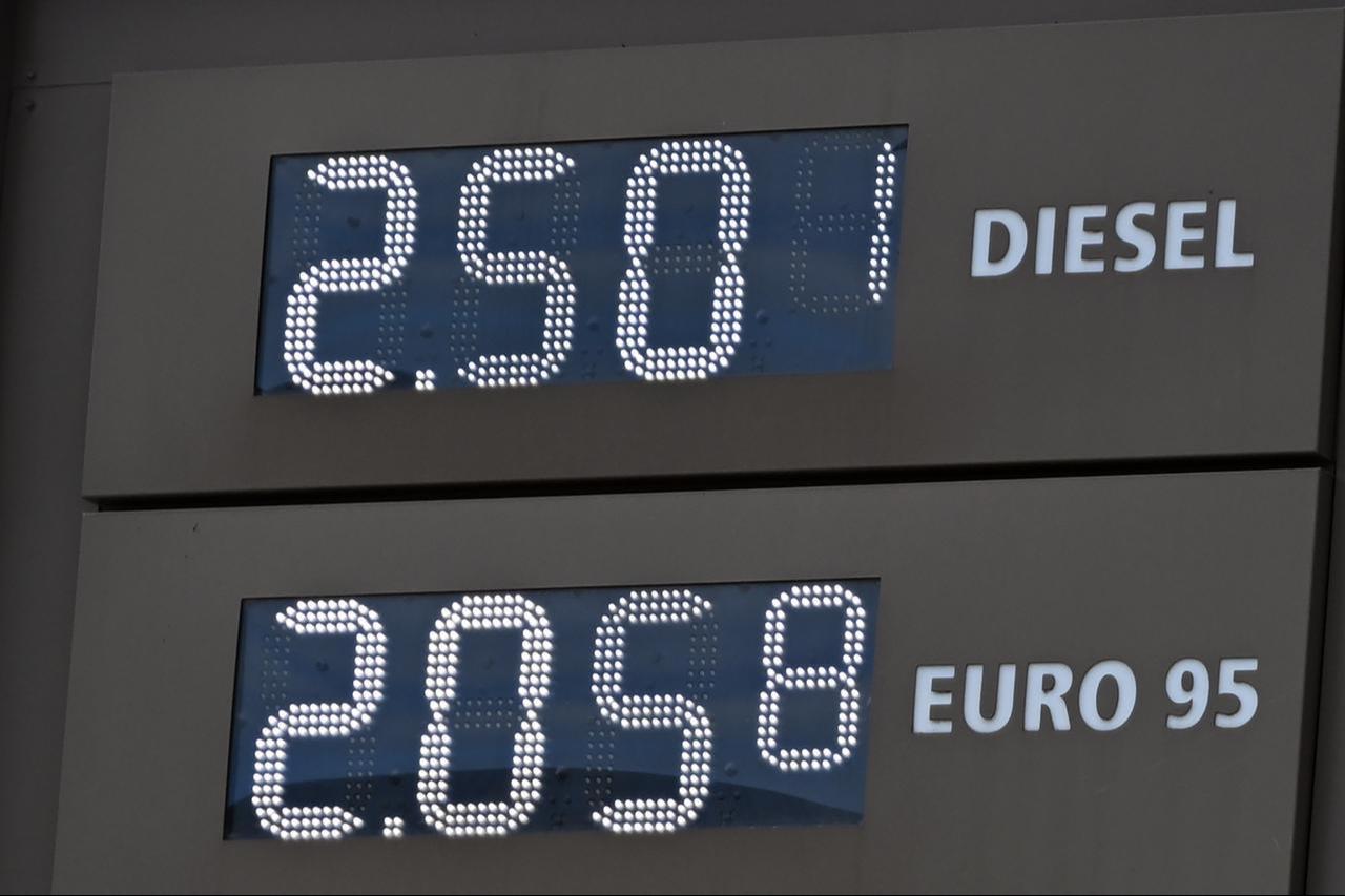 A price board at a fuel station displays diesel and gasoline prices in Brussels, Belgium, on September 22, 2026. (AA Photo)