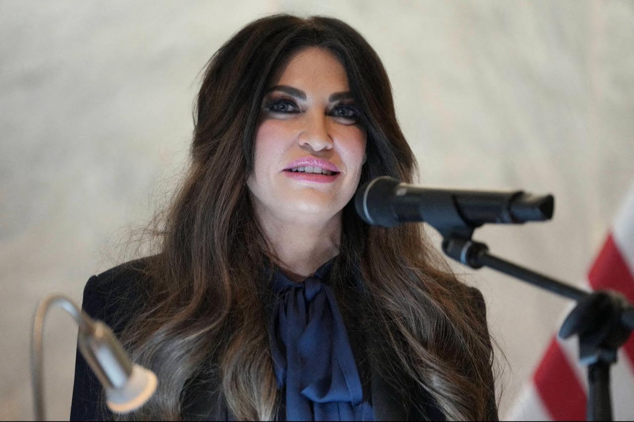US Ambassador to Greece Kimberly Guilfoyle speaks during a dedication ceremony at the chancery of the US Embassy in Athens, on October 7, 2026. (AFP Photo)
