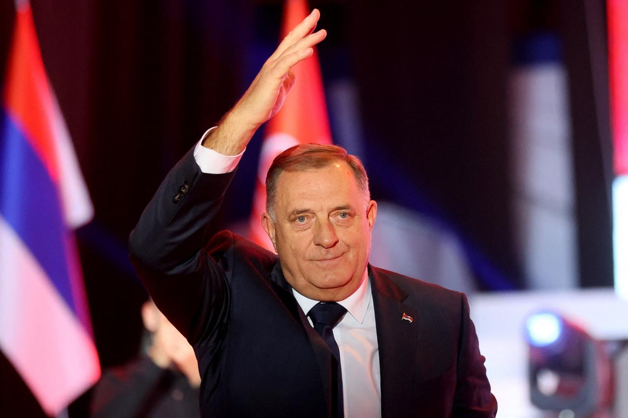 Former Republika Srpska President and leader of the Alliance of Independent Social Democrats (SNSD) Milorad Dodik attends the party's final pre-election rally in Banja Luka, Bosnia and Herzegovina, on October 2, 2026, ahead of the country's general elections on October 4. (AFP Photo)