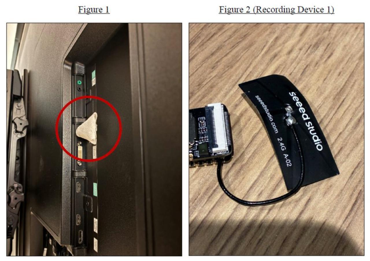 A hidden audio recording device that the US Justice Department says an OpenAI engineer planted in an executive conference room in San Francisco, California, US. (Photo via X/@FBISanFrancisco)