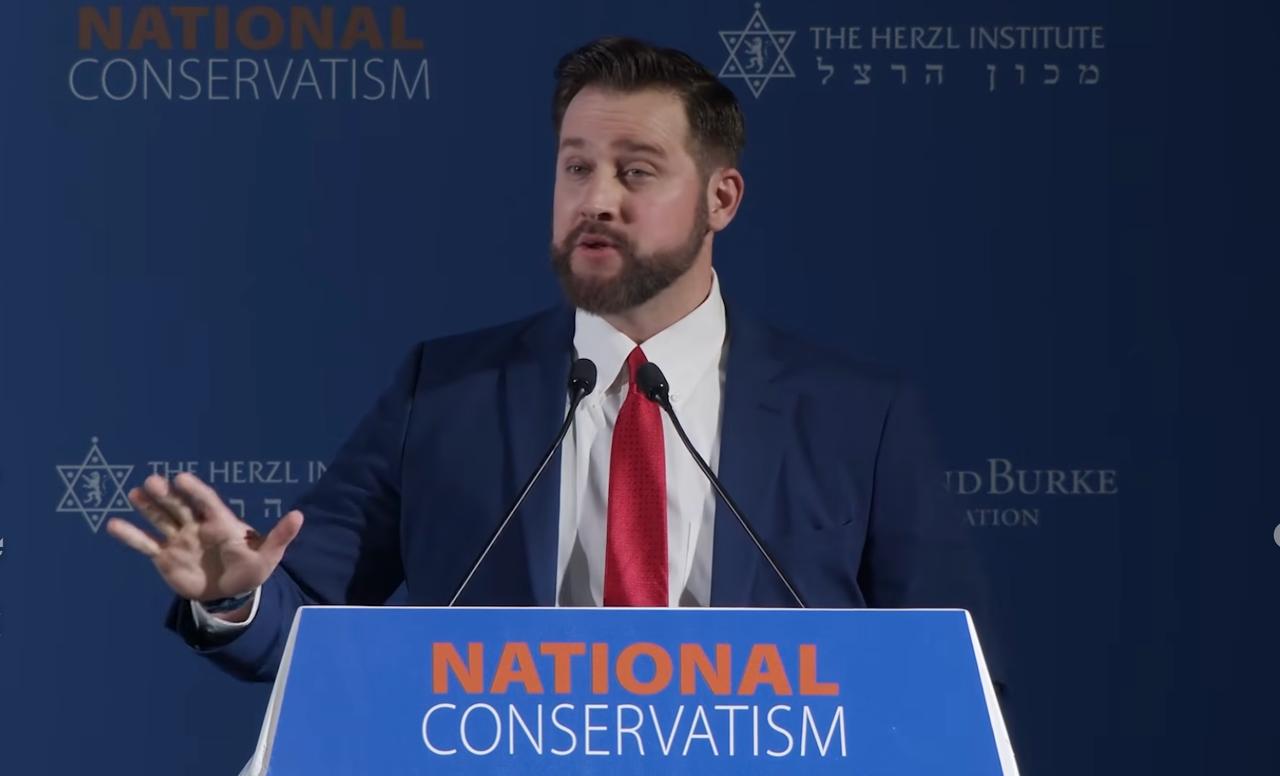 Southern Baptist influencer and Center for Baptist Leadership founder William Wolfe speaking at the National Conservatism (NatCon) conference in Jerusalem, organized by the Edmund Burke Foundation and The Herzl Institute.