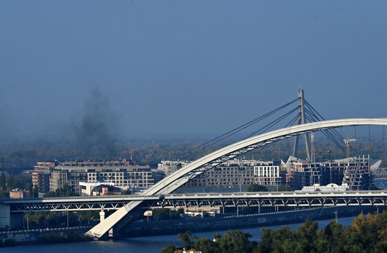 This photograph shows a drone explosion during an aerial attack in Kyiv on October 11, 2026, amid Russia's invasion of Ukraine. (AFP Photo)
