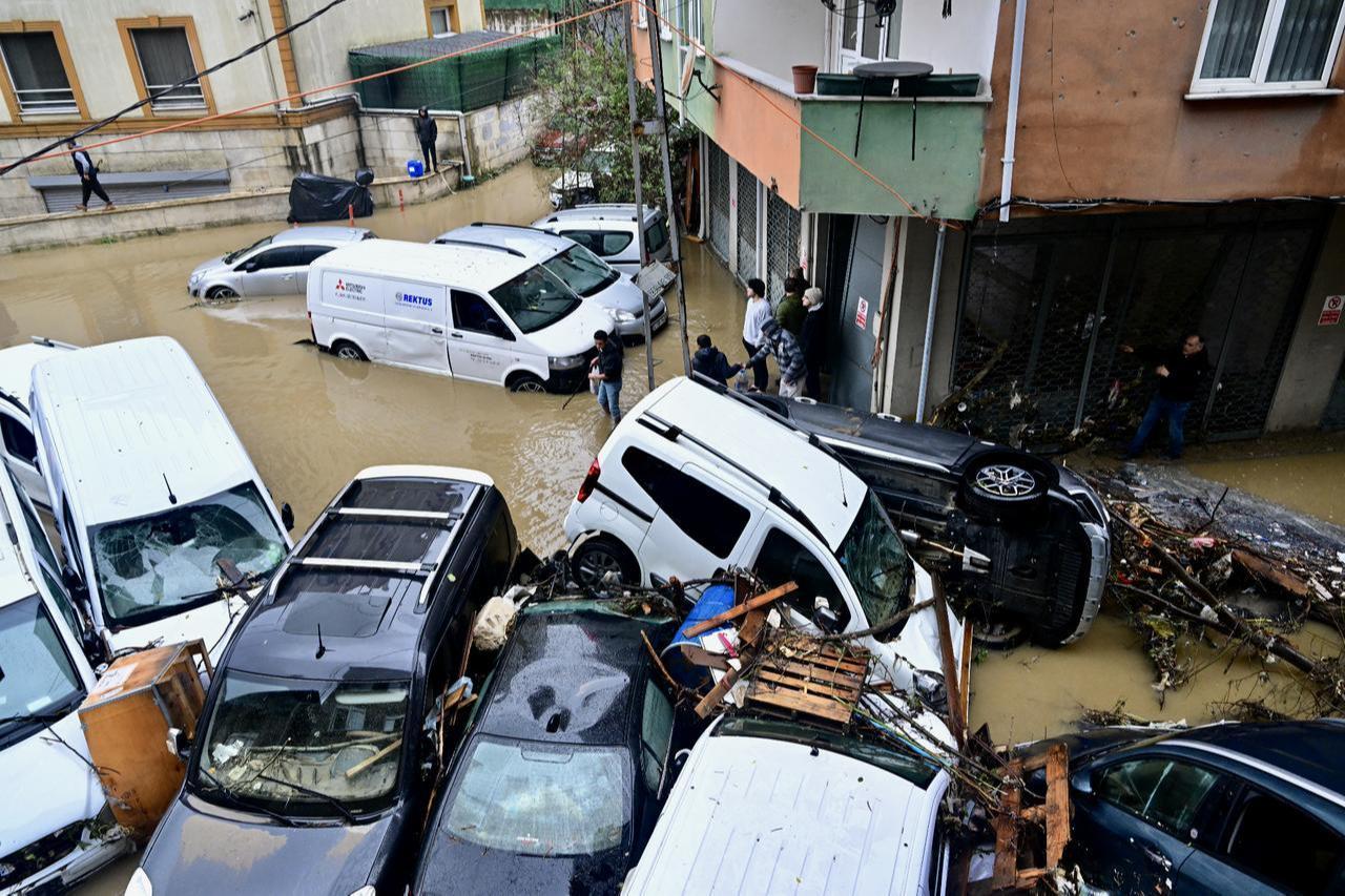 Damaged vehicles are seen following heavy rainfall in Sariyer and surrounding areas of Istanbul, Türkiye, on October 15, 2026. (AA Photo)