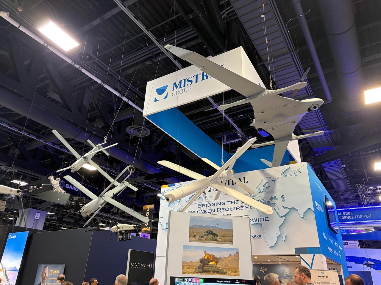 An unmanned loitering munition system is suspended above an exhibit booth during the Association of the United States Army (AUSA) 2026 annual meeting and exposition in Washington, D.C., Wednesday, Oct. 14, 2026. (Photo by Enes Berna Kilic/ Türkiye Today)