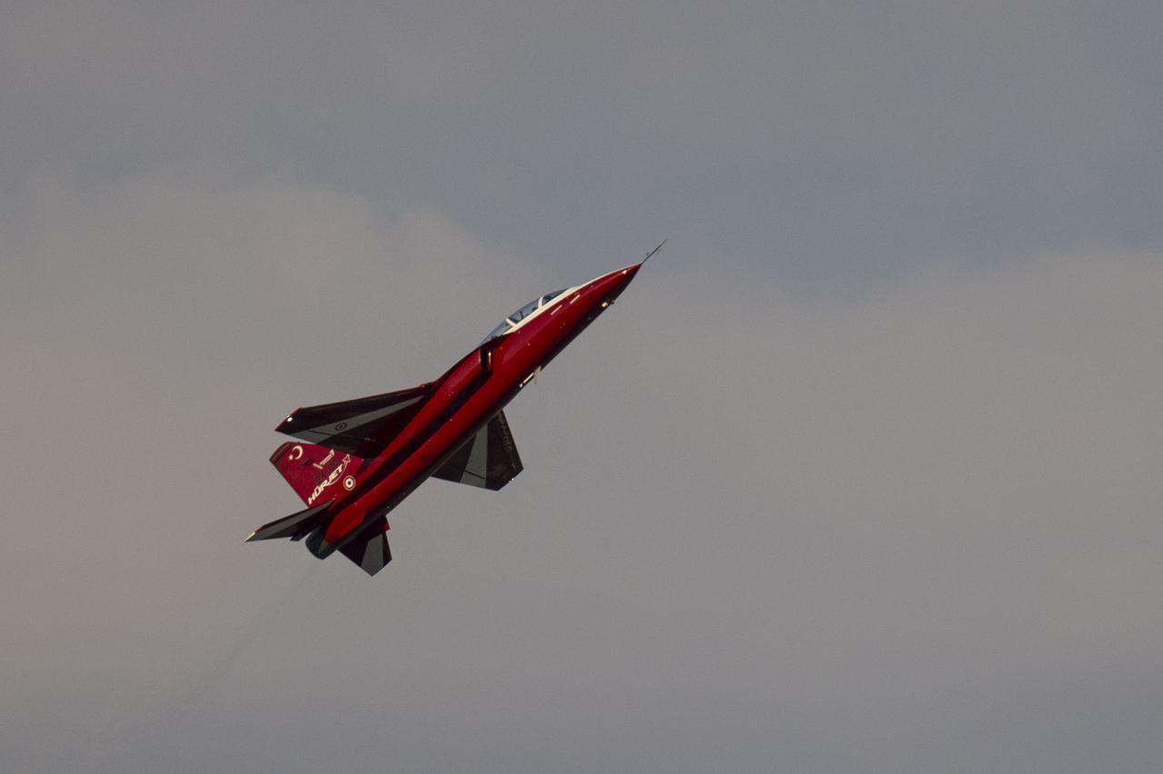 A Turkish-made Hurjet jet trainer performs a salute flight over Turkish Aerospace Industries (TAI) in Ankara, Türkiye, on July 7, 2026. (AA Photo)