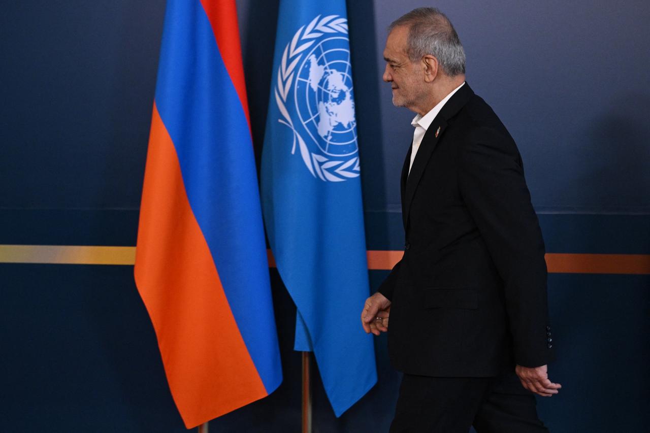Iranian President Masoud Pezeshkian attends the leaders' summit of the 17th meeting of the Conference of the Parties (COP 17) to the Convention on Biological Diversity (CBD), in the Armenian capital of Yerevan on October 16, 2026. (AFP Photo)