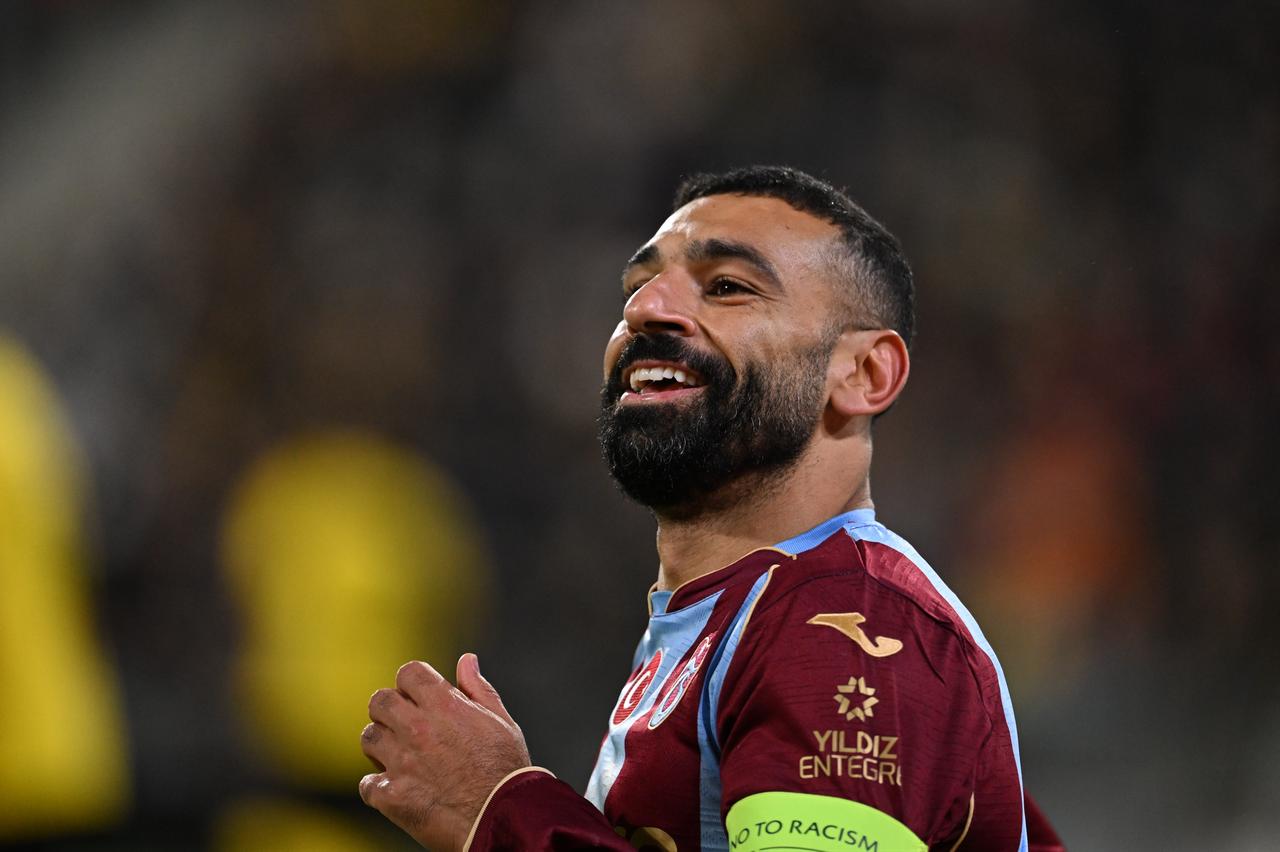 Mohamed Salah (10) of Trabzonspor celebrates after a goal during the UEFA Conference League Week 1 match between KuPS Kuopio and Trabzonspor at Tammelan Stadium, on October 15, 2026 in Tampere, Finland. (AA Photo)