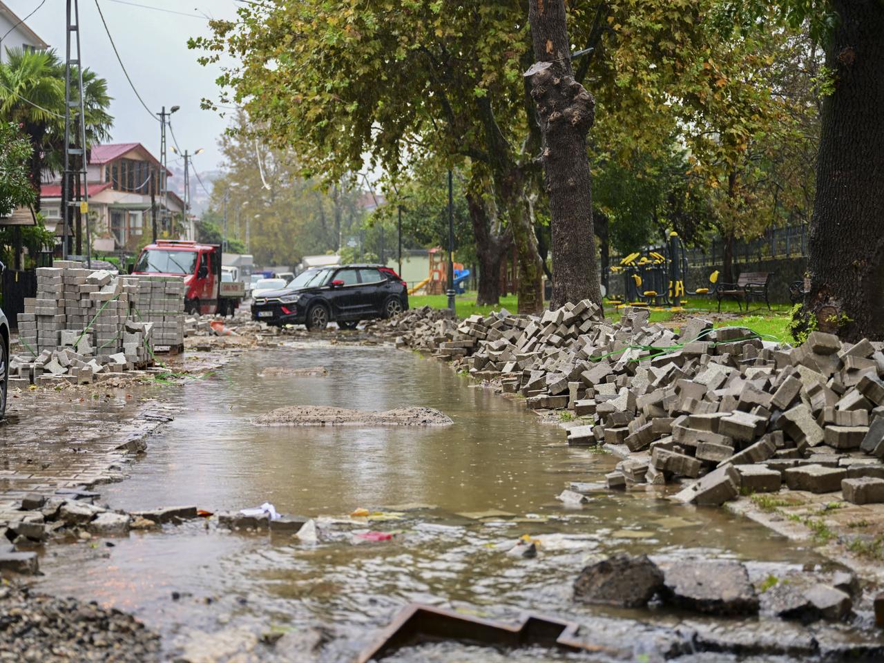 Heavy rain causes floods, damages houses and roads in the Riva district of Beykoz, in Istanbul, Türkiye on October 15, 2026. (AA Photo)