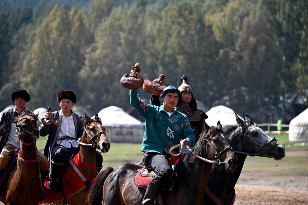 Horsemen take part in a traditional event during the 6th World Nomad Games in Kyrgyzstan, Sept. 2, 2026. (AA Photo)