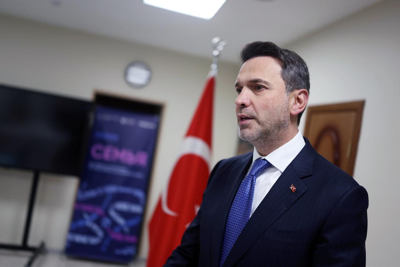 Energy and Natural Resources Minister Alparslan Bayraktar speaking to Turkish state agency Anadolu on the sidelines of Russian Energy Week in Moscow, Russia, Oct. 17, 2026. (AA Photo)