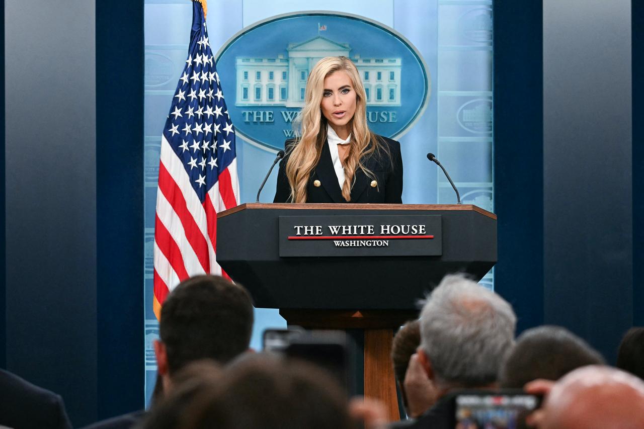 Newly appointed White House Press Secretary Katie Zacharia speaks during her first press briefing in the James Brady Briefing Room of the White House in Washington, DC, on October 13, 2026. (AFP Photo)