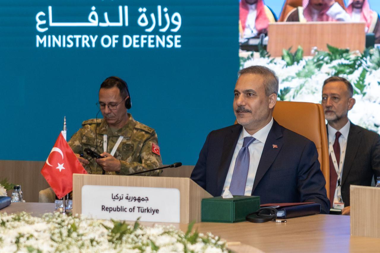 Turkish Foreign Minister Hakan Fidan (C) and Turkish Minister of National Defense Yasar Guler (not seen) attend a meeting of the Strategic Political and Defense Committee, established under the Mecca Joint Defense Agreement, in Riyadh, Saudi Arabia on October 05, 2026. (AA Photo)