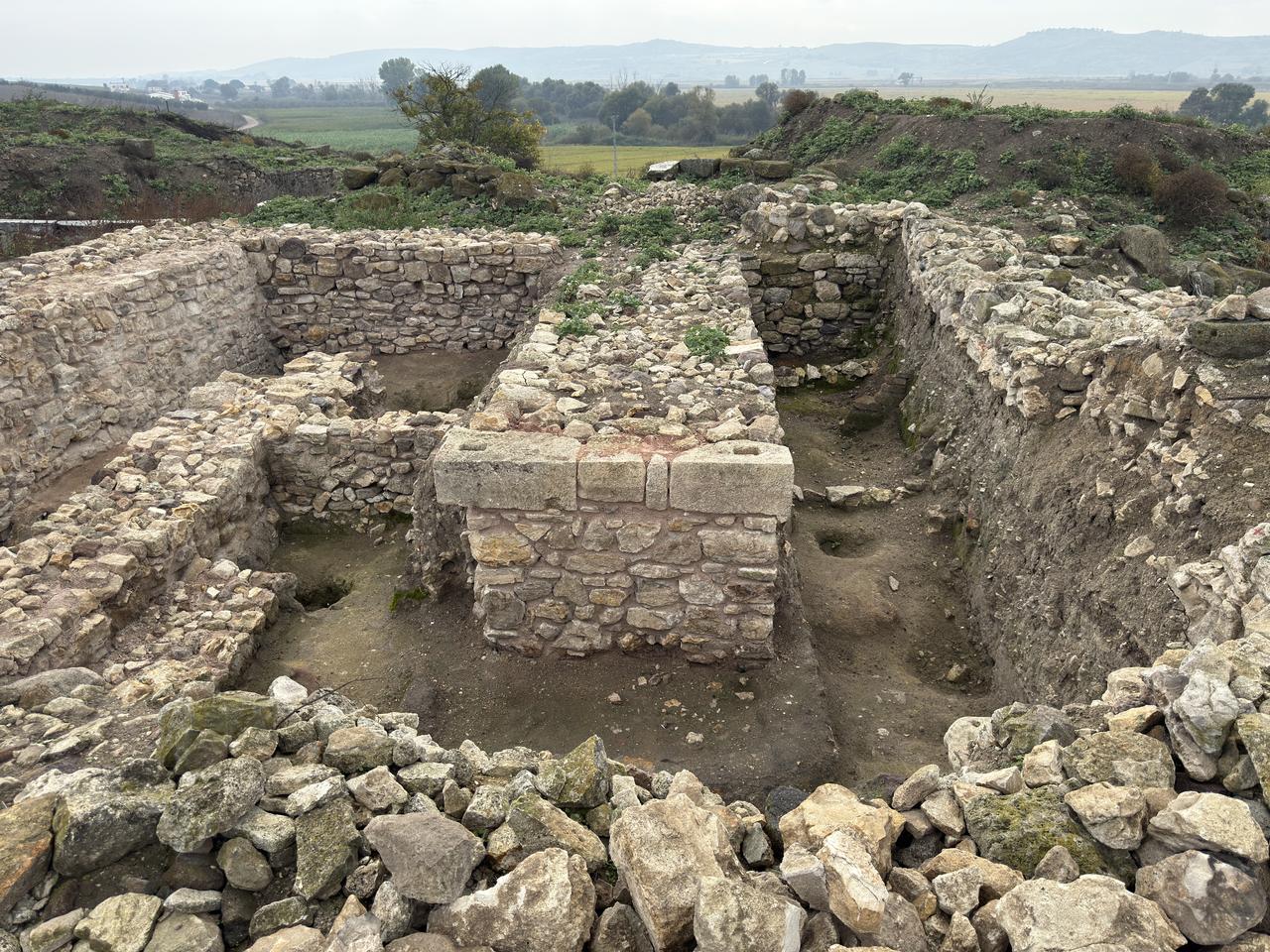 Excavated stone walls and architectural remains are seen at the ancient city of Daskyleion in Balikesir, Türkiye, Oct. 18, 2026. (AA Photo)