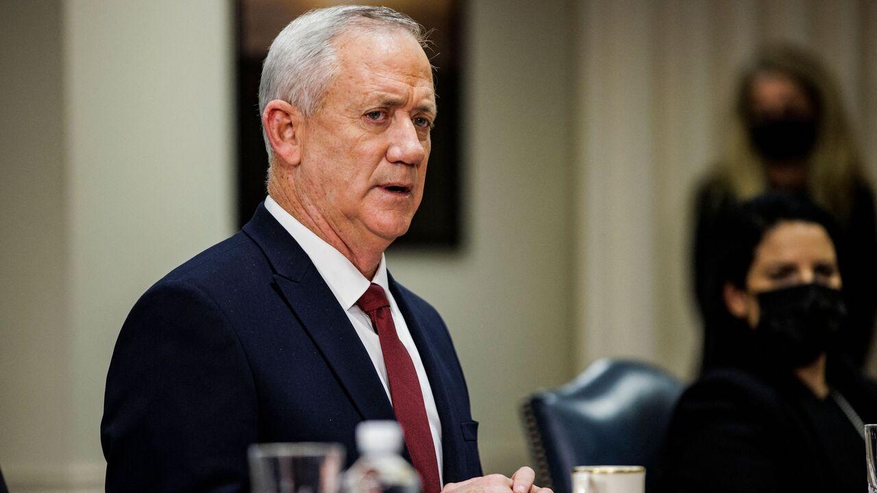 Then-Israeli Minister of Defense Benny Gantz meets with then-US Secretary of Defense Lloyd Austin (not in frame) at the Pentagon in Washington, DC, on Dec. 9, 2021. (AFP Photo)