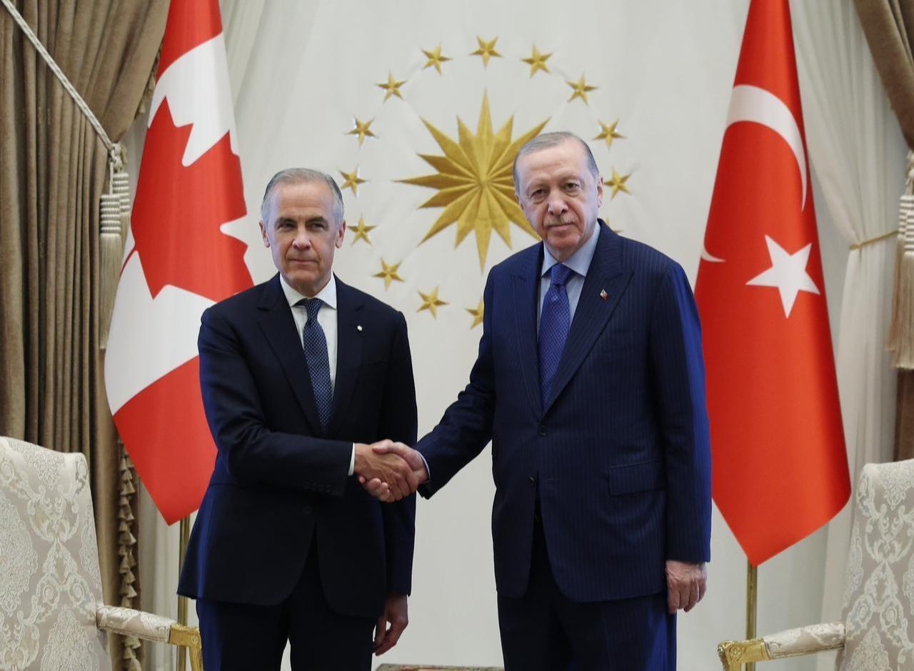 President Recep Tayyip Erdogan welcomes Canadian Prime Minister Mark Carney at the Presidential Complex, July 7, 2026, in Ankara, Türkiye. (Photo via Turkish Presidency)