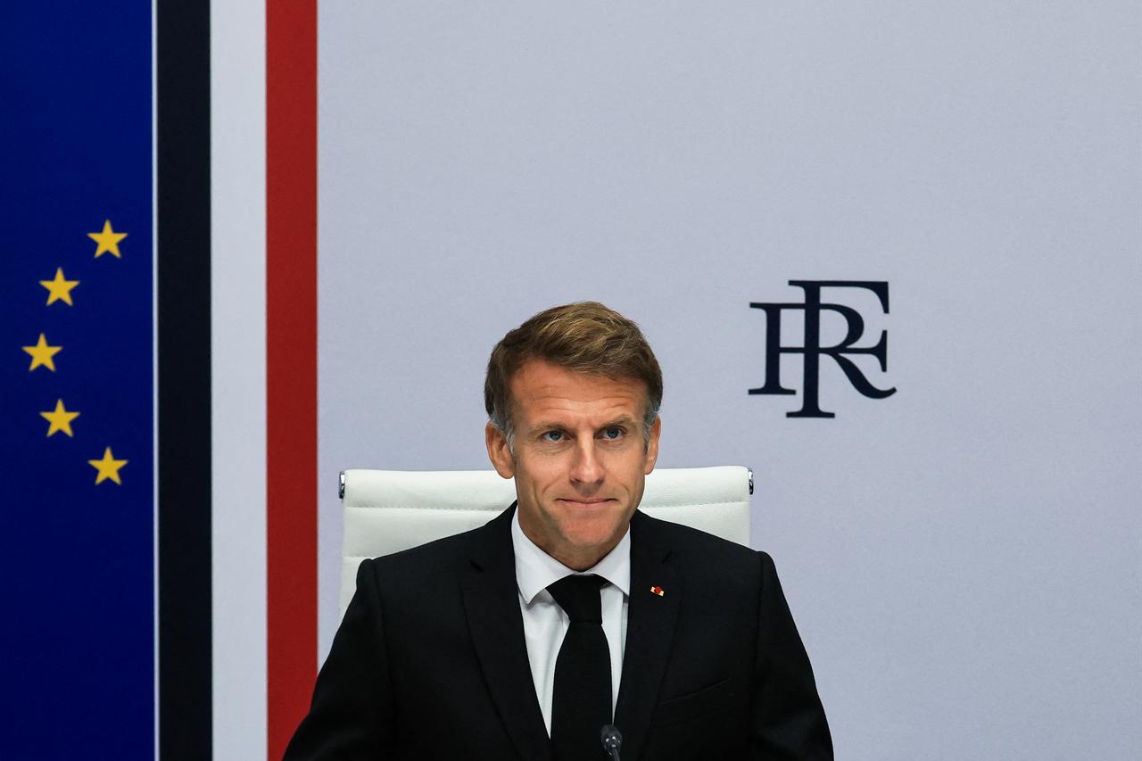 France's President Emmanuel Macron attends an Interministerial Crisis Meeting chaired by France's President Emmanuel Macron at the Elysee Presidential Palace, in Paris, on Oct. 18, 2026. (AFP Photo)
