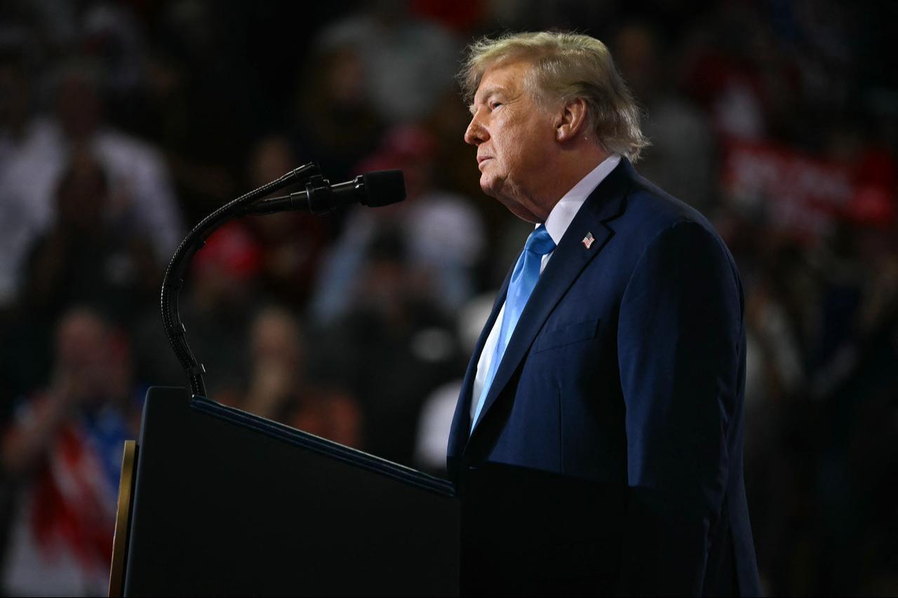 US President Donald Trump speaks at a midterm campaign rally at Truist Arena in Highland Heights, Kentucky on October 17, 2026. (AFP Photo)