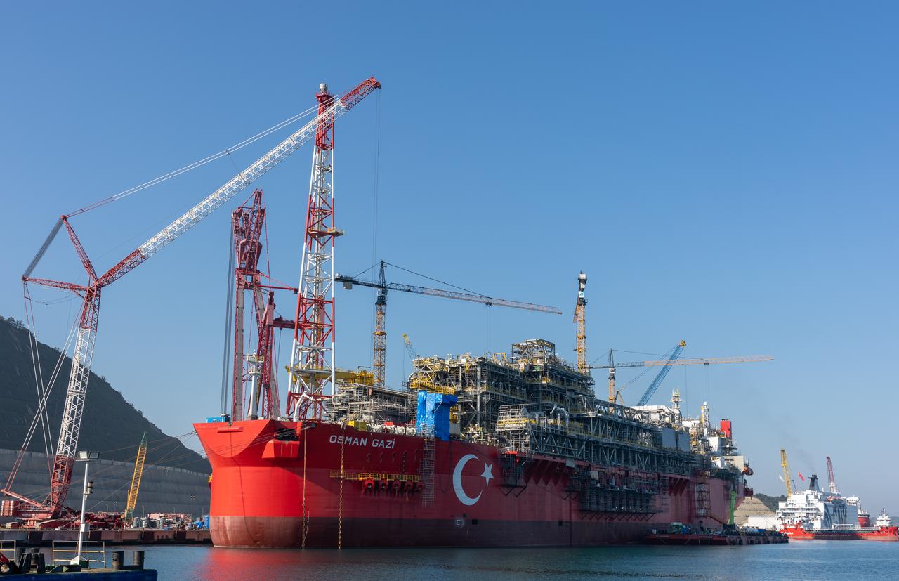 A view of Osman Gazi, Turkiye's first floating production platform, ahead of its planned departure from Filyos to the Black Sea on October 17, in Istanbul, Türkiye, August 24, 2026. ( Turkish Ministry of Energy - Anadolu Agency )