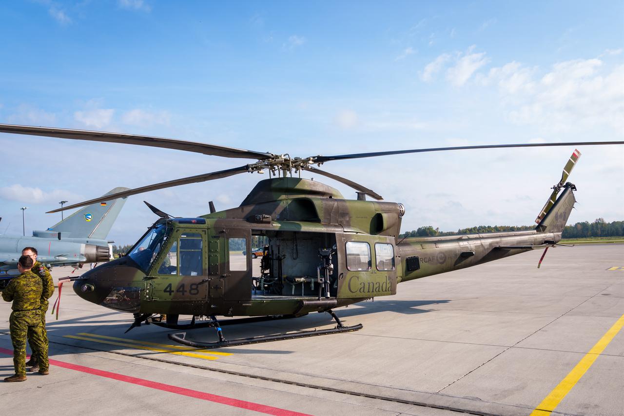 A Bell CH-146 Griffon helicopter of the Royal Canadian Air Force is seen during the NATO Media Day at the Lielvarde Air Base in Lielvarde, Latvia, on October 1, 2026. (AFP Photo)