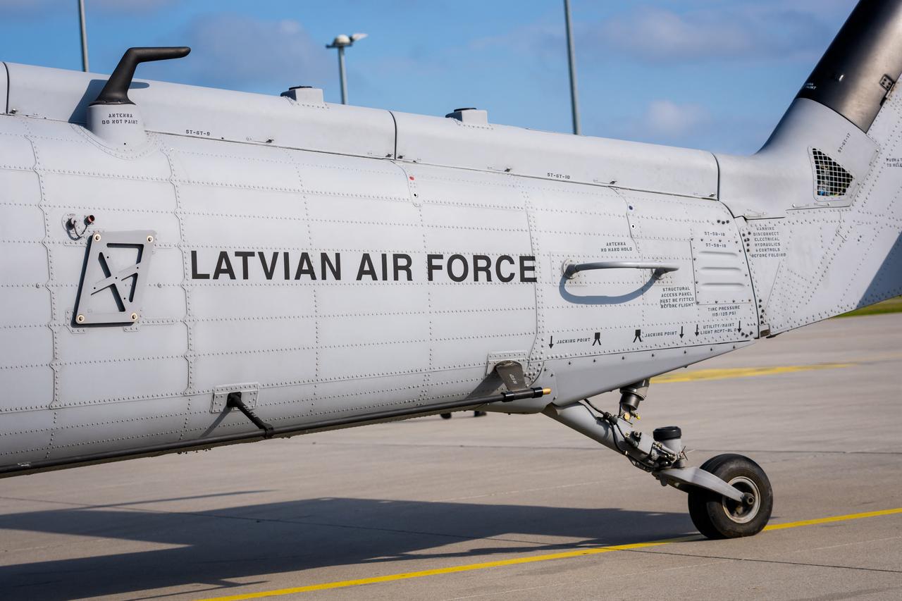 A Sikorsky UH-60M Black Hawk helicopter of the Latvian Air Force is displayed during the NATO Media Day at the Lielvarde Air Base in Lielvarde, Latvia, on October 1, 2026. (AFP Photo)