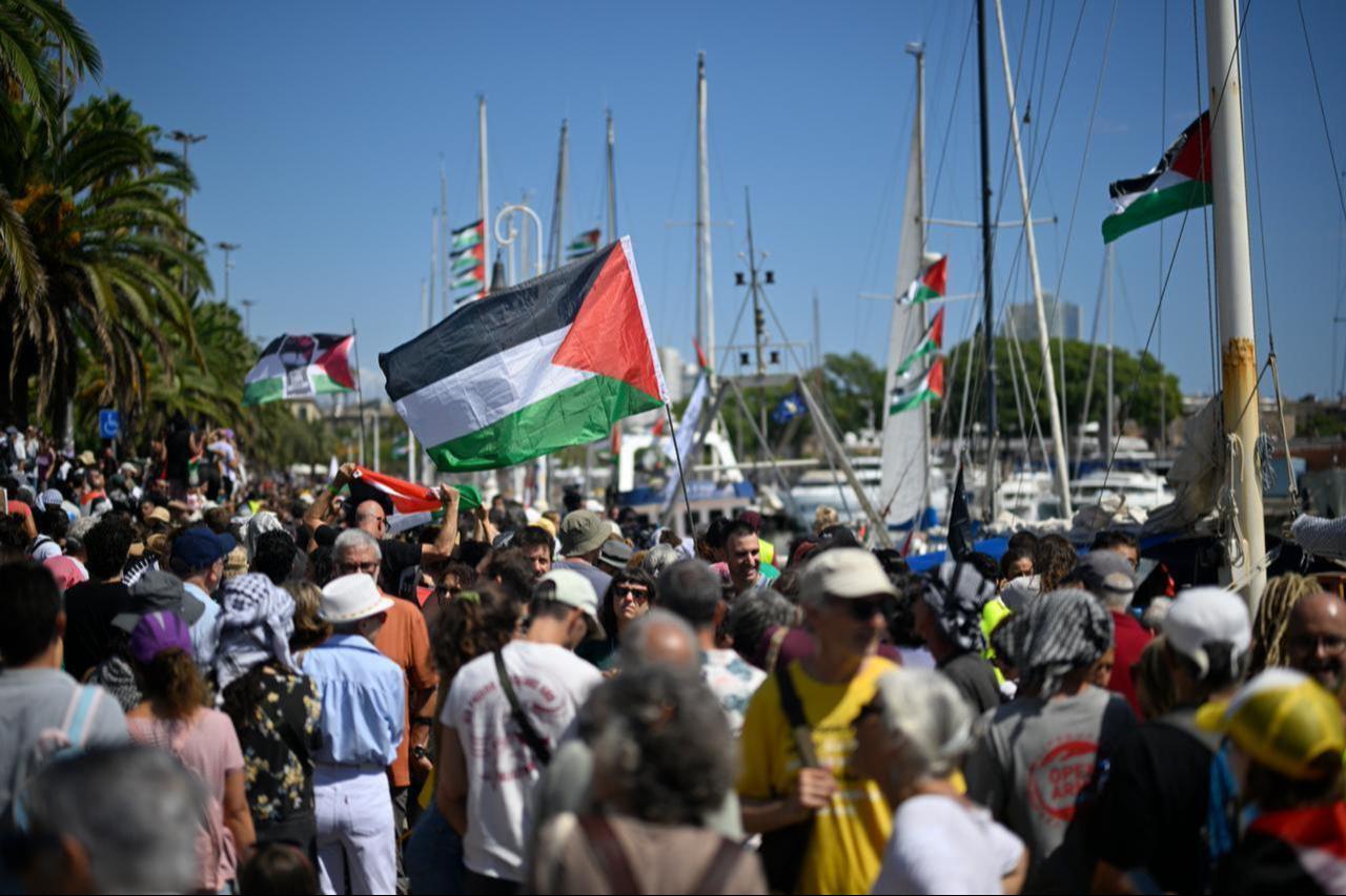 Ships belonging to the Global Sumud Flotilla set sail from Barcelona, Spain, heading towards Gaza on August 31, 2025. (AA Photo)