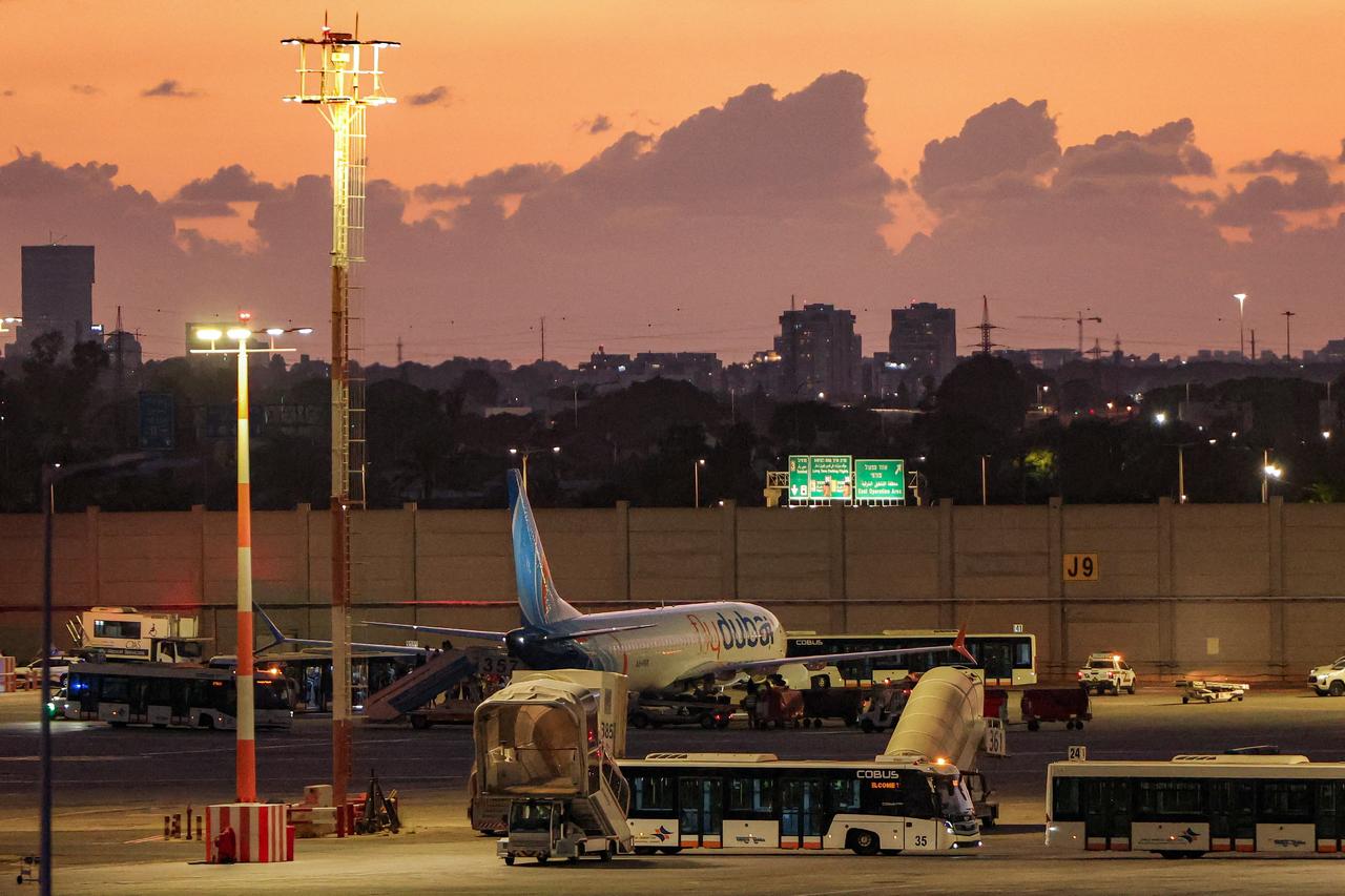 A flydubai Boeing 737 MAX 8 aircraft is pictured on the tarmac after landing at Israel's Ben Gurion Airport in Lod on September 30, 2026. (AFP Photo)