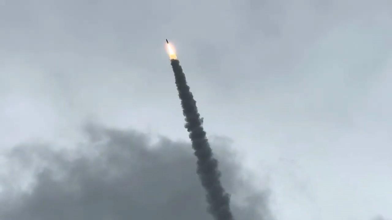 The photo shows Turkish defense firm Roketsan's Tayfun ballistic missile during a test in Rize, Türkiye, on Oct. 1, 2026. (IHA Photo)