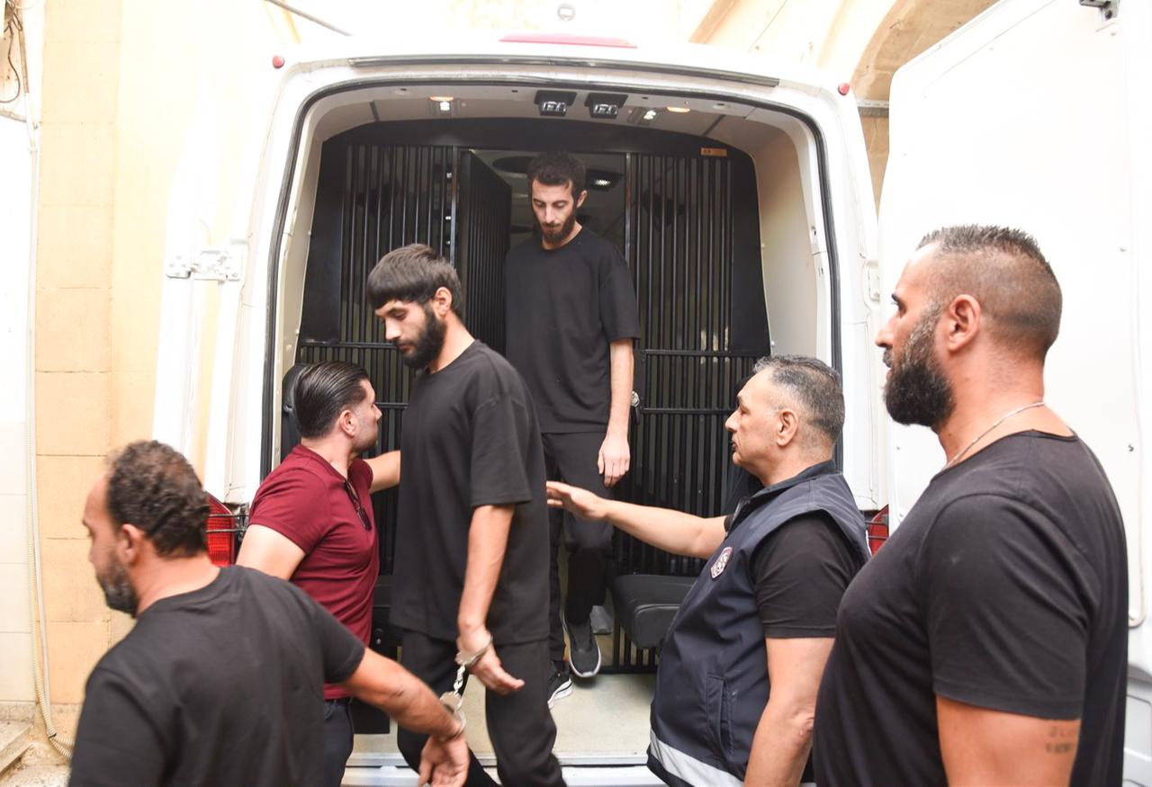 Suspects detained as part of the investigation into the deadly Filo Jet sinking are brought to Girne District Court in Turkish Cyprus, Oct. 2, 2026. (AA Photo)
