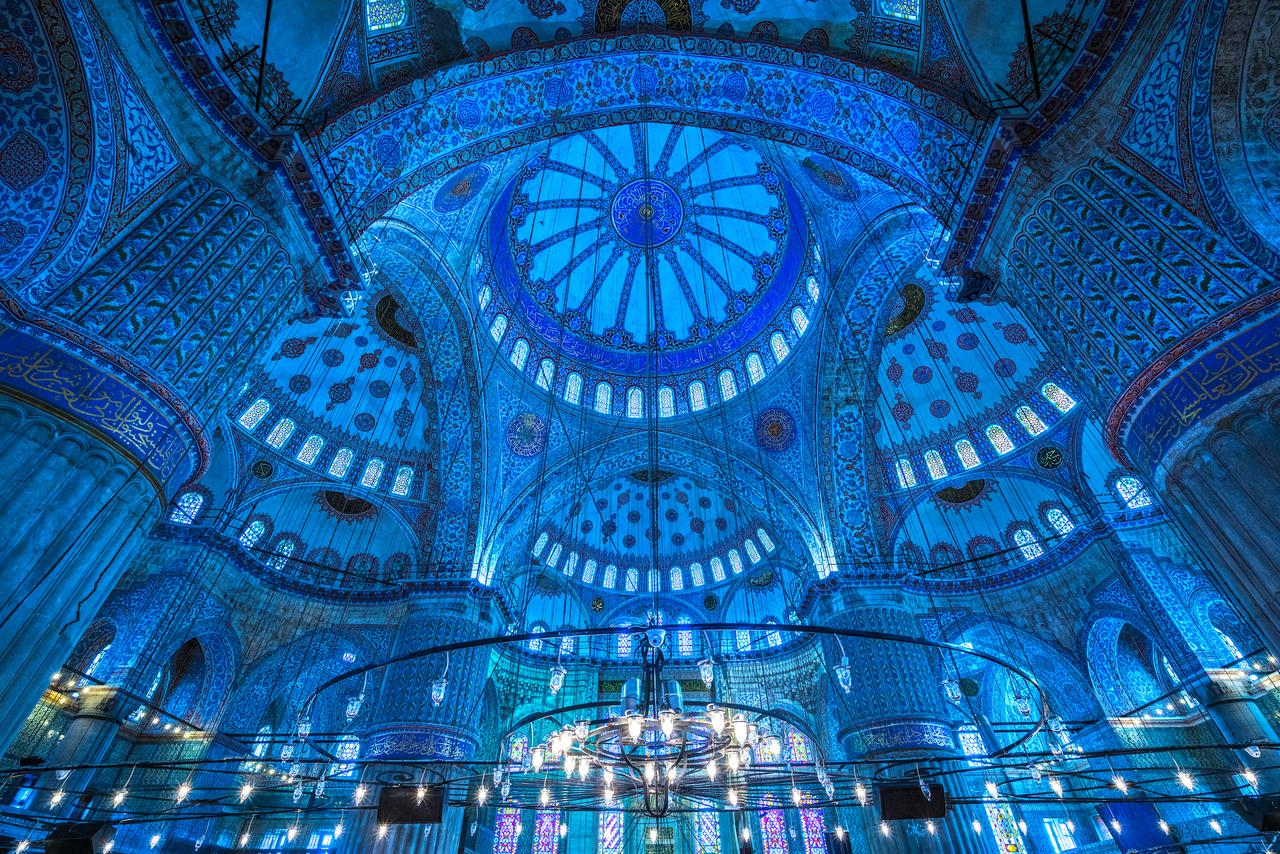 An interior view of Istanbul's Sultan Ahmed Mosque, also known as the Blue Mosque, tiles designed by Ottoman imperial architect Sedefkar Mehmed Aga. (Adobe Stock Photo)
