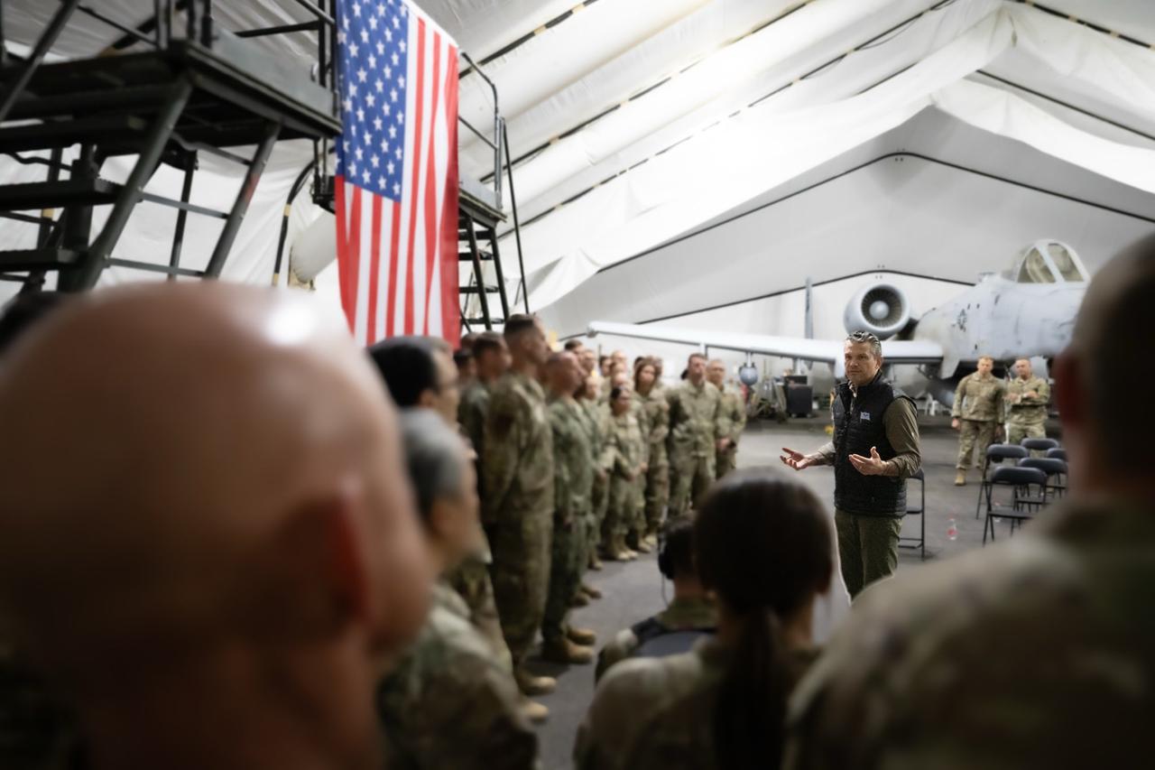 U.S. Defense Secretary Pete Hegseth visiting U.S. troops in the U.S. Central Command (CENTCOM) area of responsibility at an undisclosed location and time. (Photo via x/@SecWar)