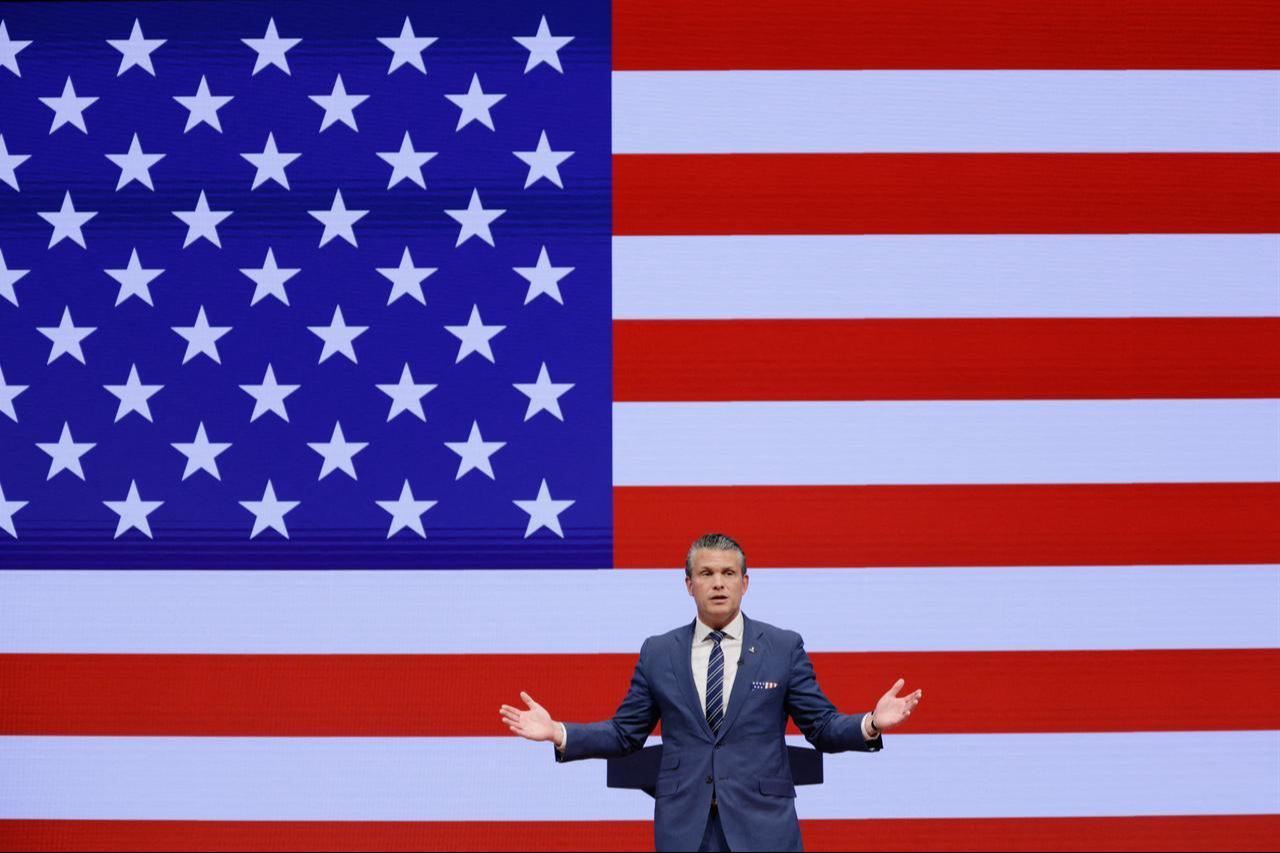 US Defense Secretary Pete Hegseth delivers the State of the Force address in Quantico, Virginia, on September 30, 2026. (AFP Photo)